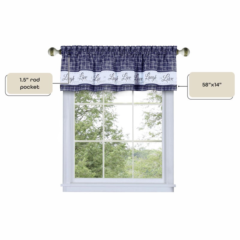 ACHIM Soft Valance Window Curtains - 58 Inch Width, 14 Inch Length - Live, Love Laugh (Navy) - Wrinkle-Free Light Filtering Polyester Drapes for Bedroom Living & Dining Room Home Decor - Image 4